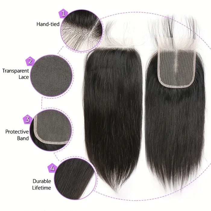 Cline Hair 5x5 Lace Closure Pre Plucked Silky Straight Remy Human Hair