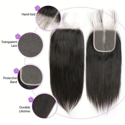Cline Hair 5x5 Lace Closure Pre Plucked Silky Straight Remy Human Hair