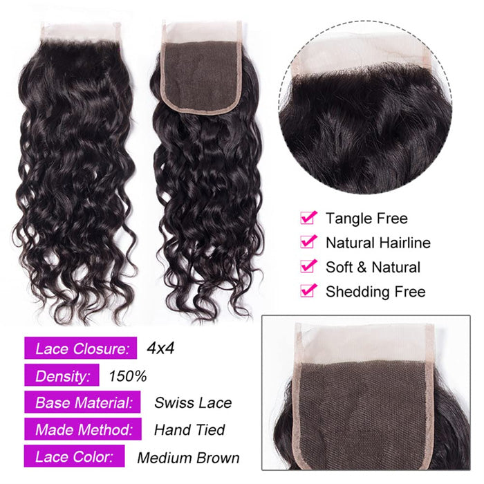 Cline Hair Water Wave 4x4 Lace Closure Remy Virgin Human Hair