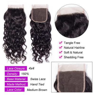 Cline Hair Water Wave 4x4 Lace Closure Remy Virgin Human Hair