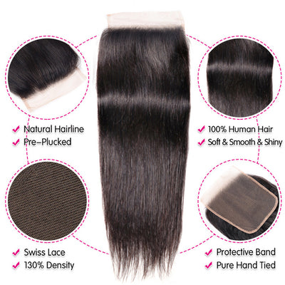Cline Hair 4x4 Transparent Lace Closure Straight Remy Human Hair