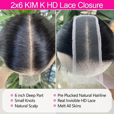 Cline Hair 2x6 HD Lace Closure Middle Part Straight Human Hair
