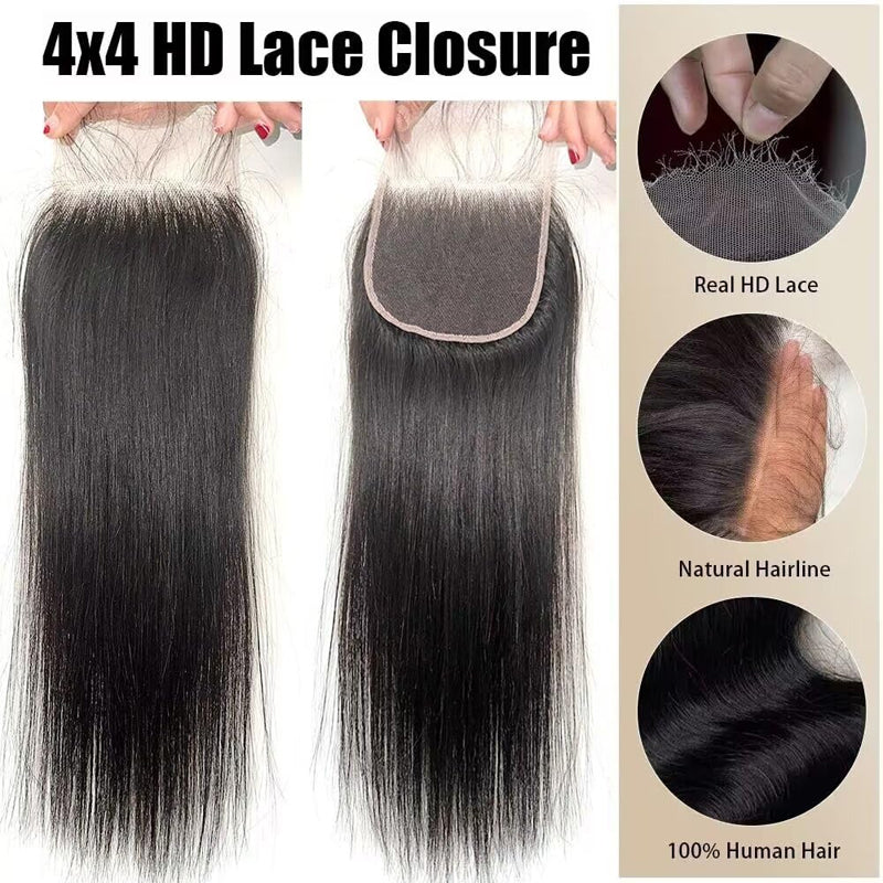Cline Hair 4x4 HD Swiss Lace Closure Silky Straight Human Hair