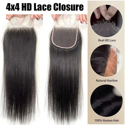 Cline Hair 4x4 HD Swiss Lace Closure Silky Straight Human Hair