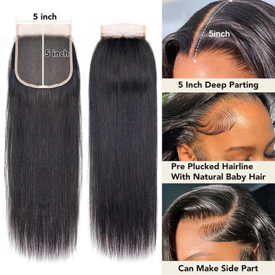 Cline Hair 5x5 HD Lace Closure Pre Plucked Silky Straight Human Hair
