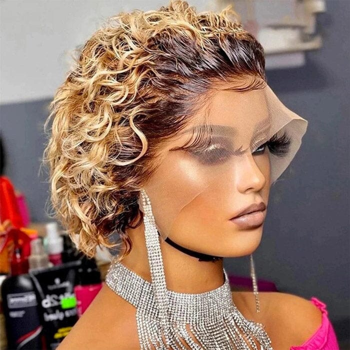 Cline Hair LILLY 13x1 Lace Front Wigs Pixie Cut Short Curly Human Hair