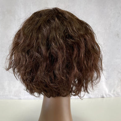 Cline Hair Perruque courte ondulée marron en cheveux humains