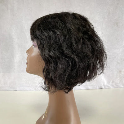 Cline Hair Perruque courte ondulée marron en cheveux humains