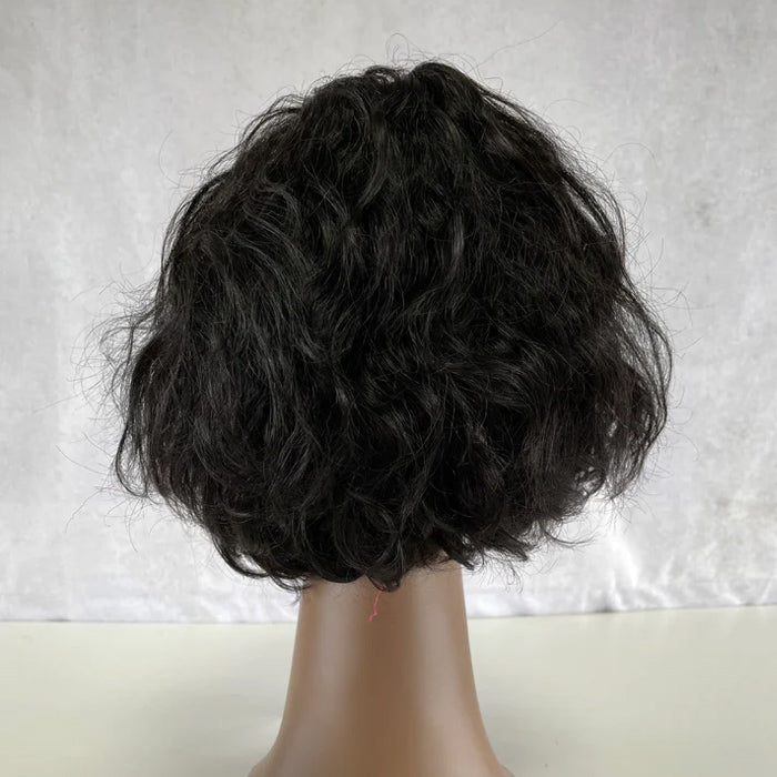 Cline Hair Perruque courte ondulée marron en cheveux humains