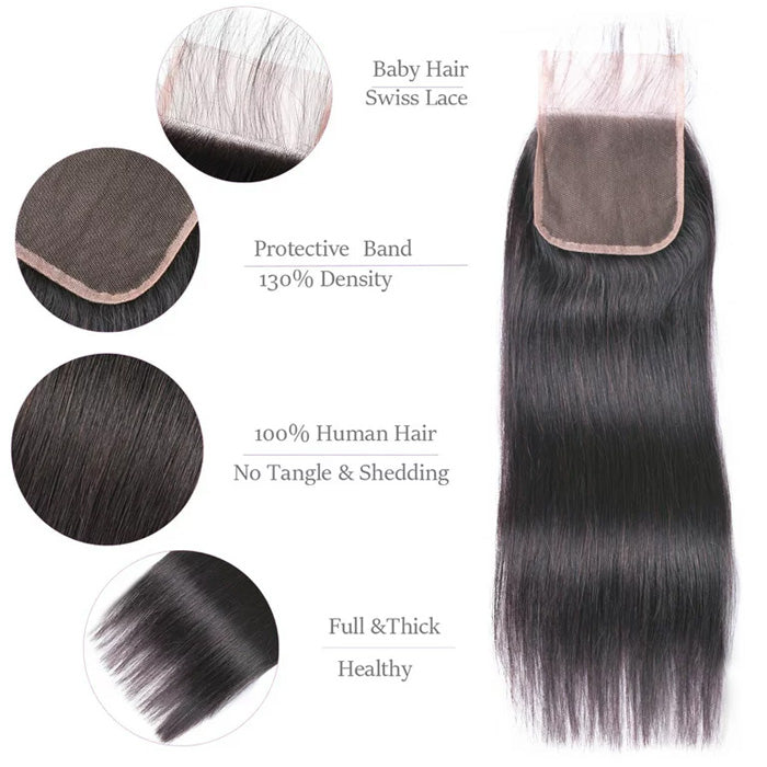 Cline Hair 5x5 Lace Closure Pre Plucked Silky Straight Remy Human Hair