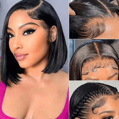 Cline Hair MELODIE 13x4 Lace Frontal Wig Short Bob Bone Straight Human Hair